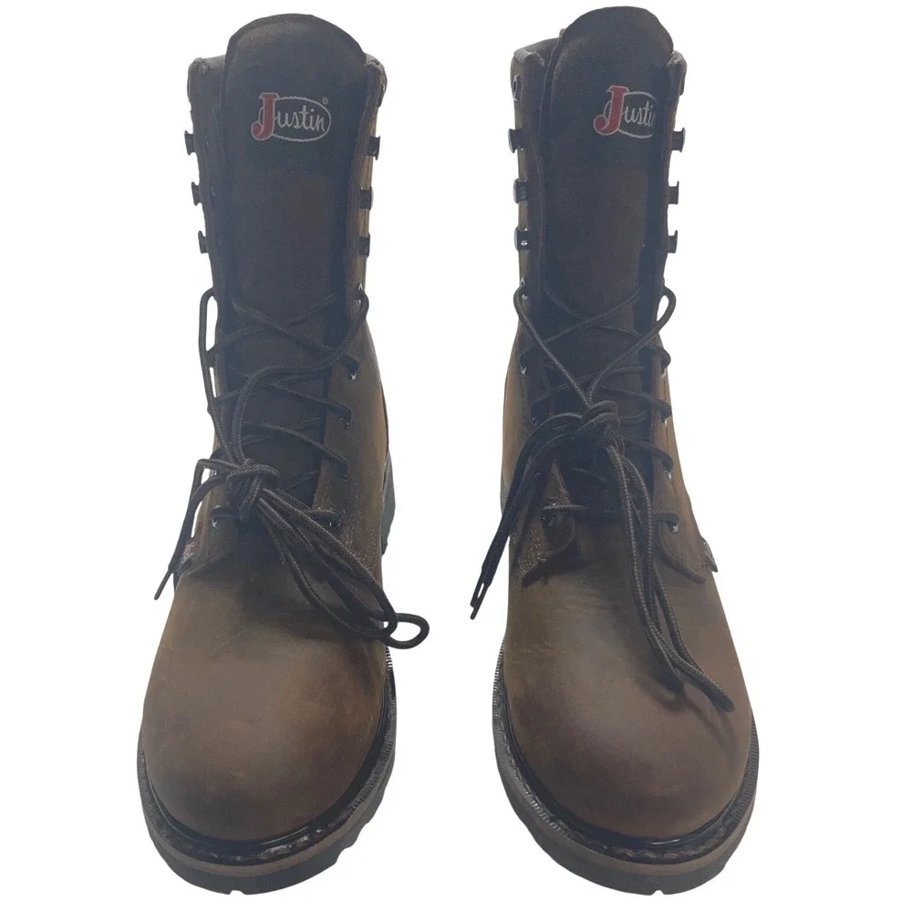 Justin Mens SE960 Waterproof Leather Work Boots Brown Soft Toe EH SR Size 11.5D
